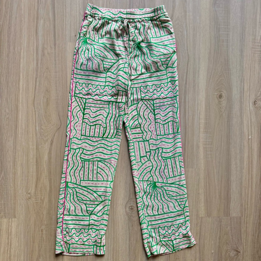 Zara Trousers Linen Women’s XS Graffiti Pink Green